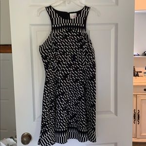Parker black and white fit and flare dress